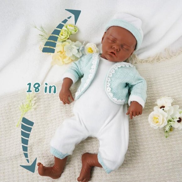 18Inch Realistic Full Body Silicone Reborn tan Baby Girl Closed Eyes Reborn Doll - Picture 5 of 7